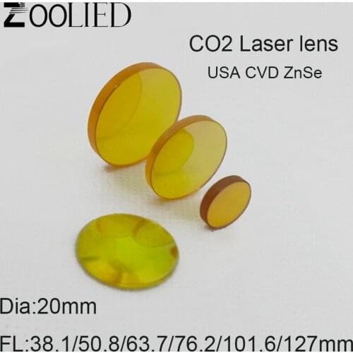 ZnSe Lens Dia :20mm FL38.1 50.8 63.7 76.2 101.6 127mm AR Coatting Focus Lens Plano-convex lens For CO2 Laser Cutting Machine