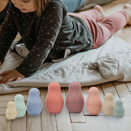 4 Piece Solid Color Silicone Matryoshka Nesting Russian Dolls Stacking Toys Kids Gift