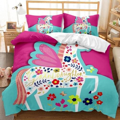 Golden Cartoon Unicorn Double Bed Supplies Set Girl Cute Color Unicorn Duvet Cover Kids Room Birthday Gift Duvet Cover Home