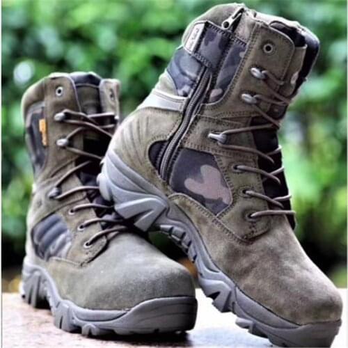 New Green Camouflage Hiking Shoes Professional Outdoor Tactical Boots Camping Climbing Rubber Sole Leather Men Sneakers