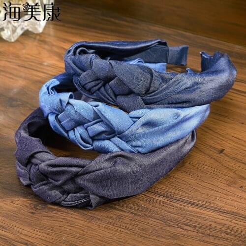 Haimeikang New Fashion Women Headband Casual Blue Hairband Center Knot Headwear Turban Adult Hair Hoop Weaving Hair Accessories