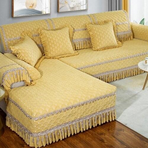 Full Set of Luxury Sofa Covers Yellow Chenille Sofa Set Cozy Soft Sofa Towel Slipcover Non-slip Cushion Backrest Combination Kit
