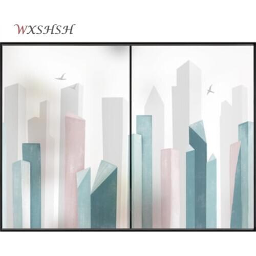 Static Cling Custom Size Window Film PVC City Silhouette Pattern Private Home Office Partition Raamfolia Decorative Glass Foil