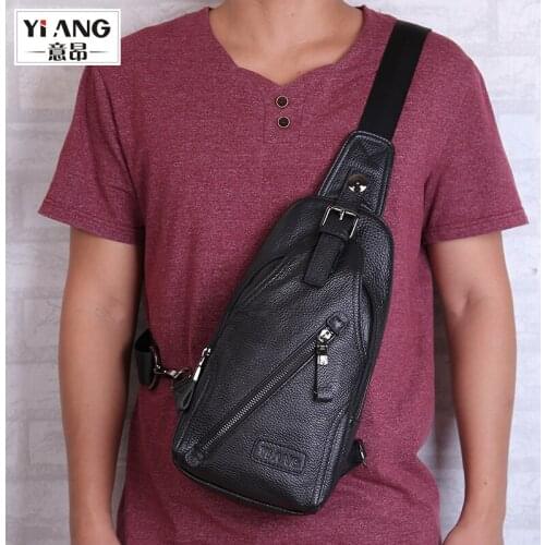 Men Crossbody Bag Daily Chest Bag Big Size High Quality Large Capacity Cow Leather Shoulder Sling Bag For 7.9‘’ iPad New