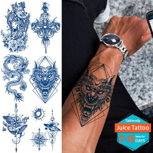 Arm sleeve temporary tattoos for men body art tattoo sticker wolf dragon snake rose sexy tattoo juice ink long lasting transfer