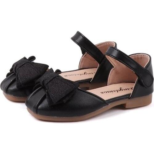 Girls Shoes Kids Leather Shoes For Wedding Party Black Leather Bow Shoes Little Toddler Girl Big Children Shoes 21-35 Princess