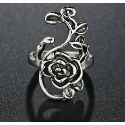 Vintage Punk Beautiful Flower Rings For Women Opening Adjustable Ring Female Jewelry Party Gift Anillos Mujer