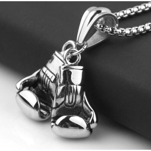 High Quality Stainless Steel Double Boxing gloves Pendant Mens Fashion Necklace chain 3mm 24