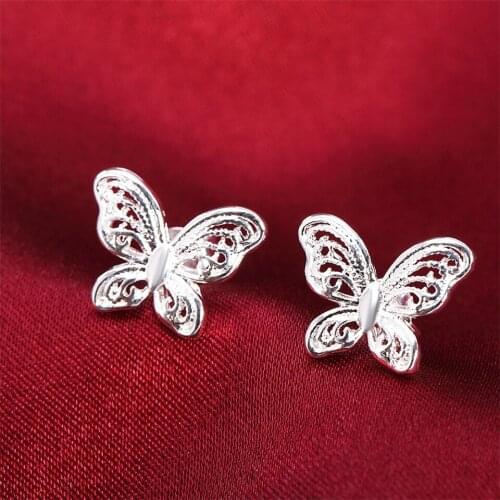 925 Sterling Silver Butterfly Stud Earrings for Women Wedding Engagement Fashion Charm Jewelry Gift