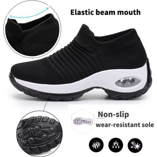 Women Tennis Shoes Breathable Mesh Height-increasing Slip-on Female Sock Footwear Outdoor Women Sneakers Thick Bottom Platforms
