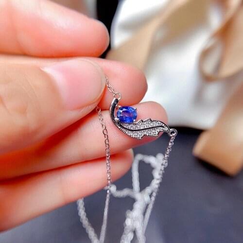 Natural blue sapphire Necklace natural gemstone Pendant Necklace S925 silver Elegant fly wing Leaves girls women gift Jewelry
