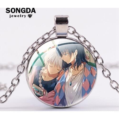 SONGDA Anime Howls Moving Castle Necklaces For Women Sophie & Calcifer Glitter Glass Pendant Dome Jewelery Long Sweater Chains
