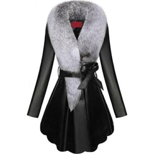 Faux Fur Coat Women Winter high quality Female Sheepskin Coats Pure Color Faux Fox Fur Collars Snap Fastener Furs Plus Size