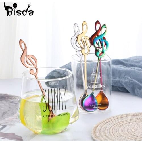 1 Colorful Coffee Spoon Creative Musical Note Dessert Ice cream Honey Scoop Cute Decorative Tableware Gold Cake Spoons for Party