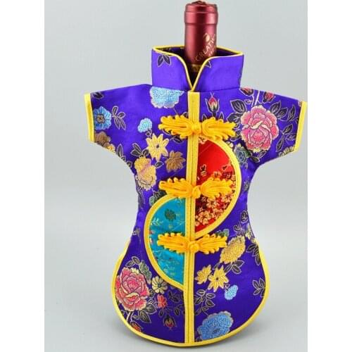 10pcs Chinese Silk Satin Dust Bag for Wine Bottle Clothes Decor Cover 750ml Table Decoration Christmas Wedding Party Favor