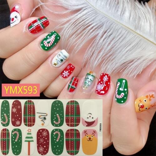 12 Sheets/set Christmas Nail Art Sticker Nail Snowflake Elk Mixed Design Full Coverage Self-adhesive Flower DIY Press Sticker