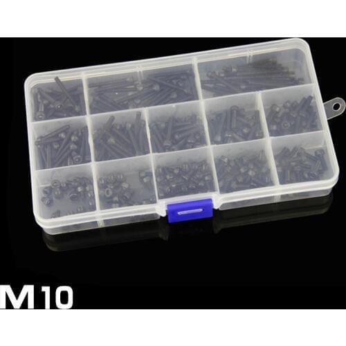 22PCS 12.9 Grade M10 Allen Hex Socket Cap Head Black Screw Bolt Set Furniture Fastener kit Alloy Steel