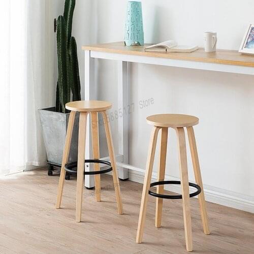 Solid Wood Bar Chair Round High Stool Bar Stool Home Bar Chair Coffee Mobile Phone Shop Stool Bar Table Chair