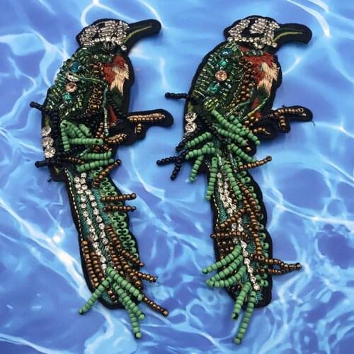 Sequins Birds Animal Beaded Patches for Clothing Large Embroidery Parrot Applique Decoration Patch Sewing on Accessories