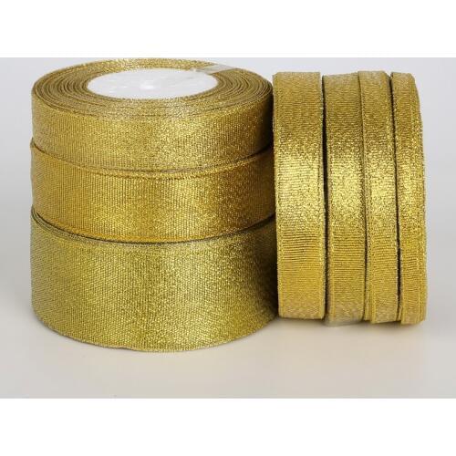 7mm-38mm To Selection Glitter Golden Ribbons 25 Yards Metallic Luster Wedding Christmas Decoration Wedding Card Gift Wrapping