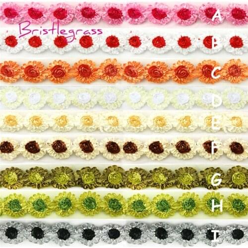 BRISTLEGRASS 1 Yard 1.77" 4.5cm Patchwork Satin Jasmine Flowers Mesh Lace Trim Kids Headband Bridal Wedding Dress Costume Sewing