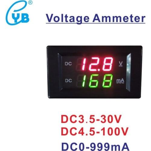DC Voltage Current Dual Meter DC 3.5-30V Three Wires Direct Current Digital Voltmeter Ammeter DC 4.5-100V Amp Meter DC 0-999mA