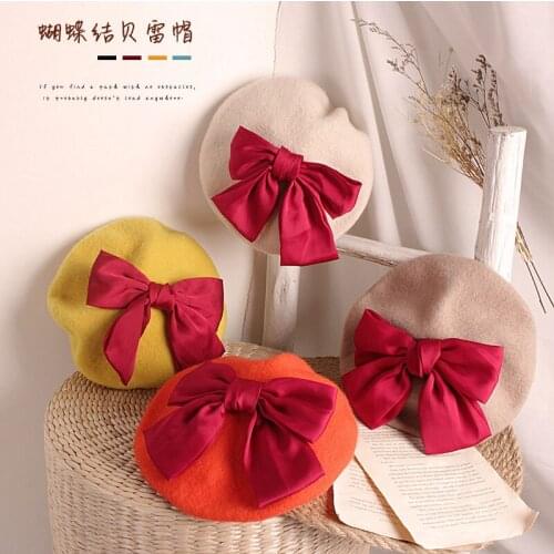 Net red with big bow childrens beret ins same style autumn and winter baby painter hat fashion hat 2021 Berets