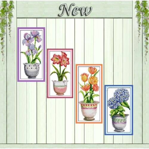 Violet bonsai colourful flower decor painting counted print on canvas DMC 11CT 14CT Cross Stitch kits embroidery needlework Sets