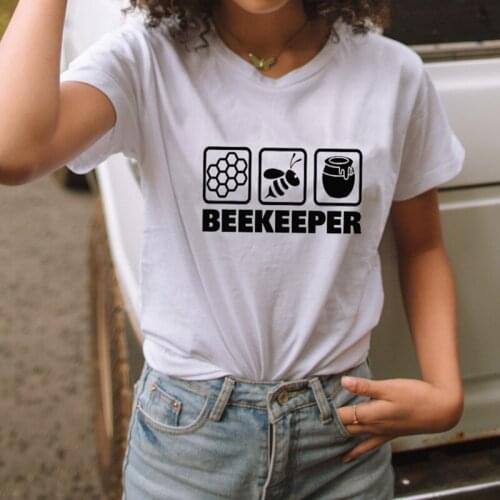 Beekeeper Letter Print T Shirt Women Honeycomb Honey Graphic Tees Save The Bees Tshirt Girl Pure Cotton Tops Summer Dropshipping