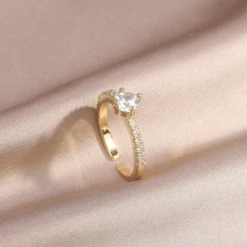 South Koreas new design fashion jewelry 14K real gold plating simple full zircon ring elegant womens opening adjustable ring