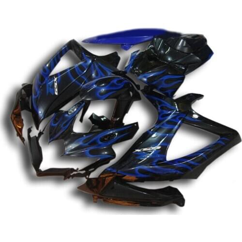 Injection mold Fairing kit for GSXR600 750 K8 08 09 GSXR 600 GSXR750 2008 2009 Blue flames black Fairings set+gifts SH04