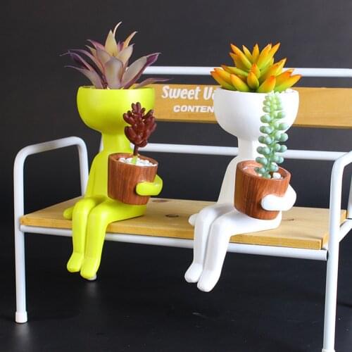 Creative Humanoid Resin Flower Pot Succulent Plant Sitting Posture Fleshy Flower Bonsai Container Desktop Mini Landscape Decorat