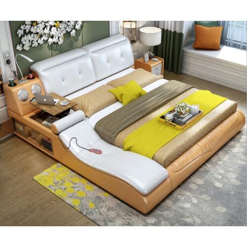 Real Genuine leather bed frame massage Soft Beds Home Bedroom Furniture camas lit muebles de dormitorio yatak mobilya quarto bet