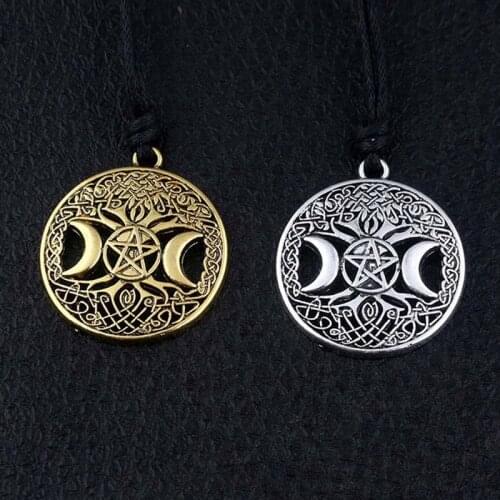 Round Hollow Charms Moon Pentagram Pendant Necklace