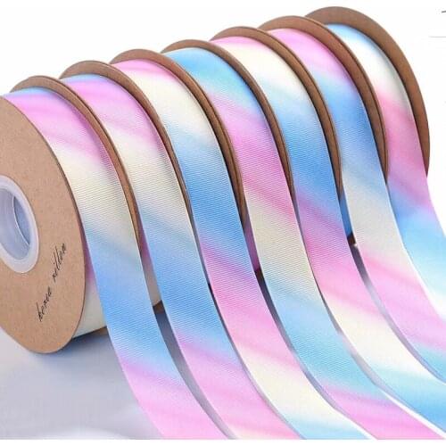 22meter/roll (1/1.5/2/2.5/4/5cm) Wide Gradient Color Rainbow Satin Ribbon Threaded DIY Ribbons Headwear Hair Bow Decoration