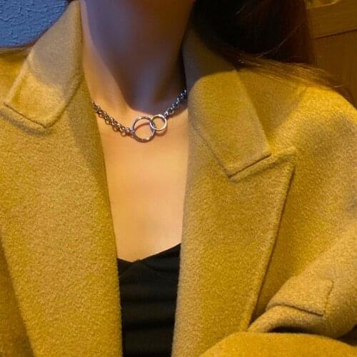 Vogallery Fashion Silver Color Ring Pendant Necklace For Women Punk Rock Style Short Neck Chains Winter Jewelry Accessories