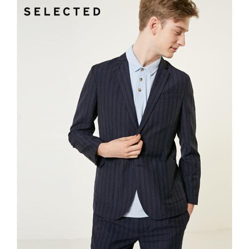 SELECTED Mens Woolen Business Regular Silm-Fit Blazer Colored Stripes Linen Jacket Clothes S | 41925Y502