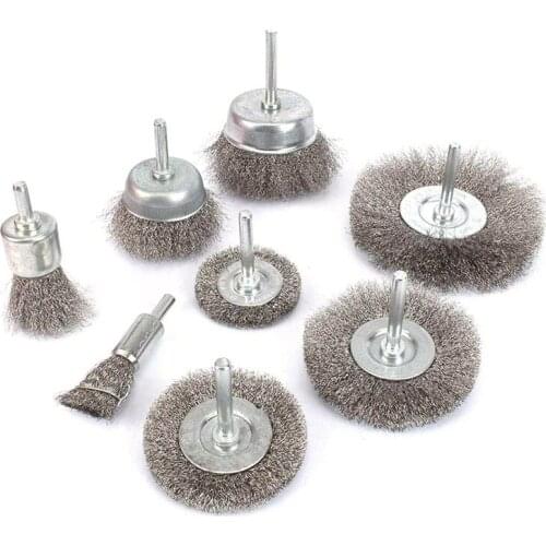 8Pcs Stainless Steel Wire Brushes Wheel Kit for Drill with 1/4 inch Shank 0.15mm
