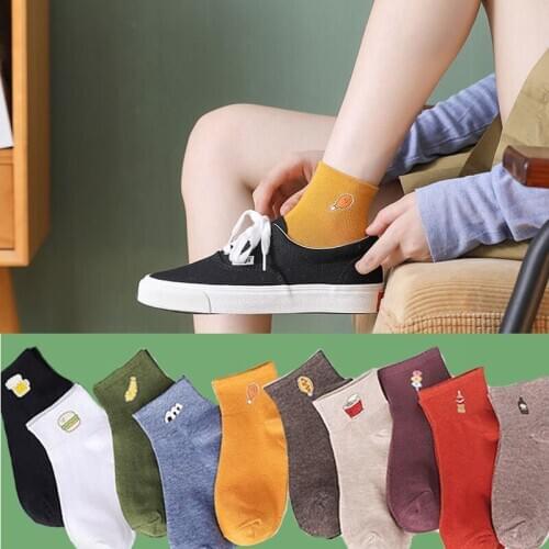 3 Pairs Spring Autumn Cute Cotton Socks Women Cute Cartoon Food Printed Socks Casual College Style Combed Cotton Socks Female