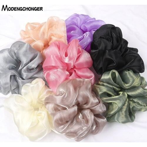 2020 New Fashion Oversized Hair Scrunchies Bright Silk Yarn Large Intestine Hair Ring Small Fresh Solid Color Hair Accessories