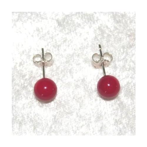 New Favorite Gemstone Earring Red Coral 6mm Stud Earrings S925 Sterling Silver Fine Jewelry Wedding Birthday Charming Lady Gift