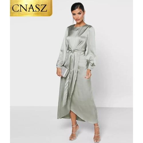 New Muslim Dress Hot selling Design Abaya Clothing For Women Modest Fashion Tie Belt Satin Dress Turkey Middle East Dress Skirt