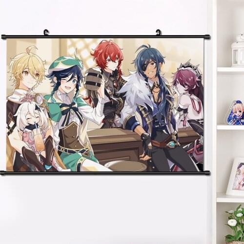 NEW Cute Anime Game Genshin Impact Kaeya Diluc HD Wall Scroll Roll Hanging Poster Print Home Decor Collectible Art Gifts 40x60cm