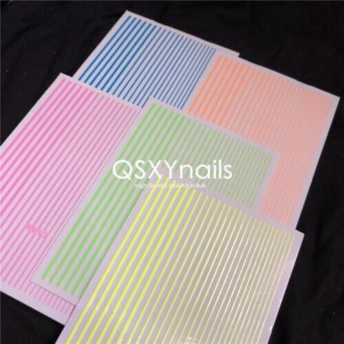 WHOLESALE 100pcs Fluorescent Flexible Rainbow Stripes Adhesive Sticker 3D Nail Art Sticker Line Decals for Nail Art Decoration
