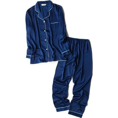 Pajamas female long-sleeved fat MM loose plus fat size home service suit solid color sexy nightware navy blue pijamas women new