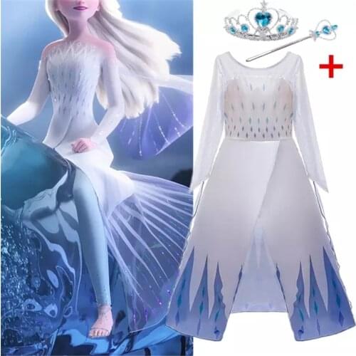 Girls Elsa Princess Dress Kids Flower Costume Set Snow Queen 2 Elza Children Birthday Party Cosplay Anna Dress Girl Party Gown