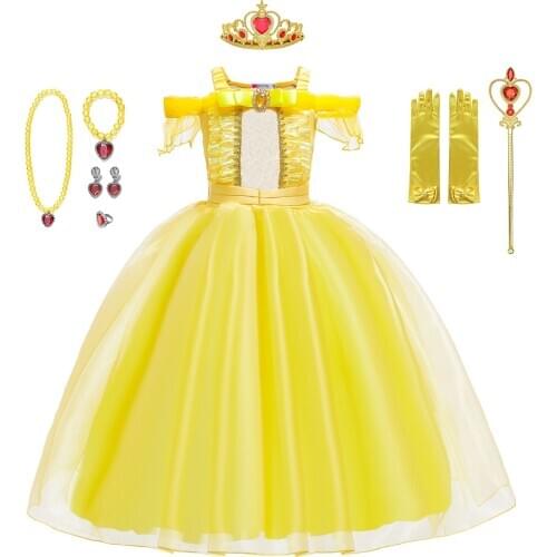 Cosplay Belle Aurora Princess Dress Girls Dresses Child Halloween Birthday Clothes Kids Dress up Party Beauty and Beast Costume