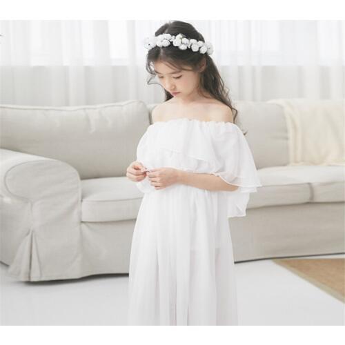 Little girls dresses off shoulder lace white dress girl beach gauze dress summer clothes dress for girls 10 to 12 years