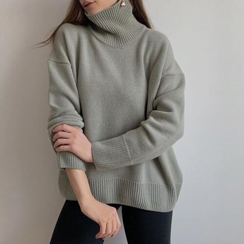 Casual Loose Turtleneck Sweater Women Basic Soft Warm Cosy Drop Shoulder Sleeve Pullover High Street Solid Winter Sweater 2020