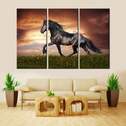 Drop Shipping Unframed 3 Pieces Nordic Canvas Wall Art Animal Running Horse Decorative Picture for Living Room Home Decor